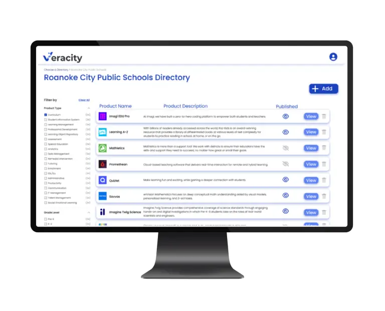 Computer screen with Veracity's Technology Management System