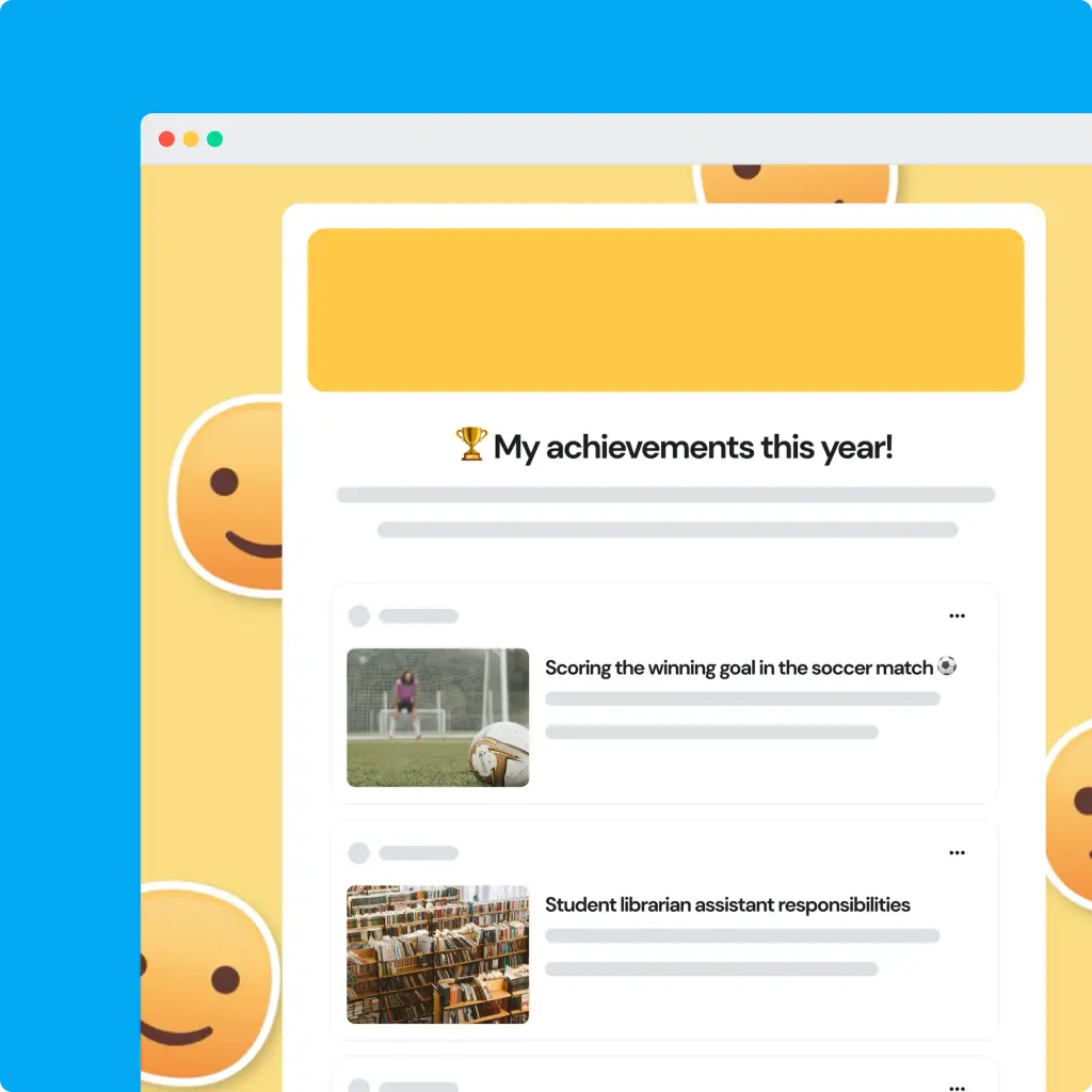 Example of a student portfolio of achievements