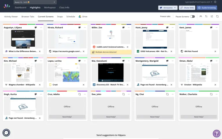 Hapara Highlights - Current Screens